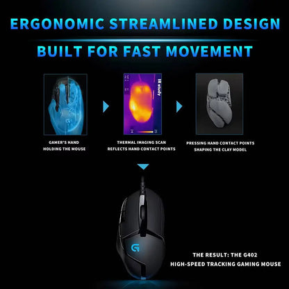 „Logitech G402“ žaidimų pelė su „Fusion Engine“ technologija, 4 DPI nustatymais, 32 bitų procesoriumi ir neslystančia danga profesionaliam konkurenciniam žaidimui