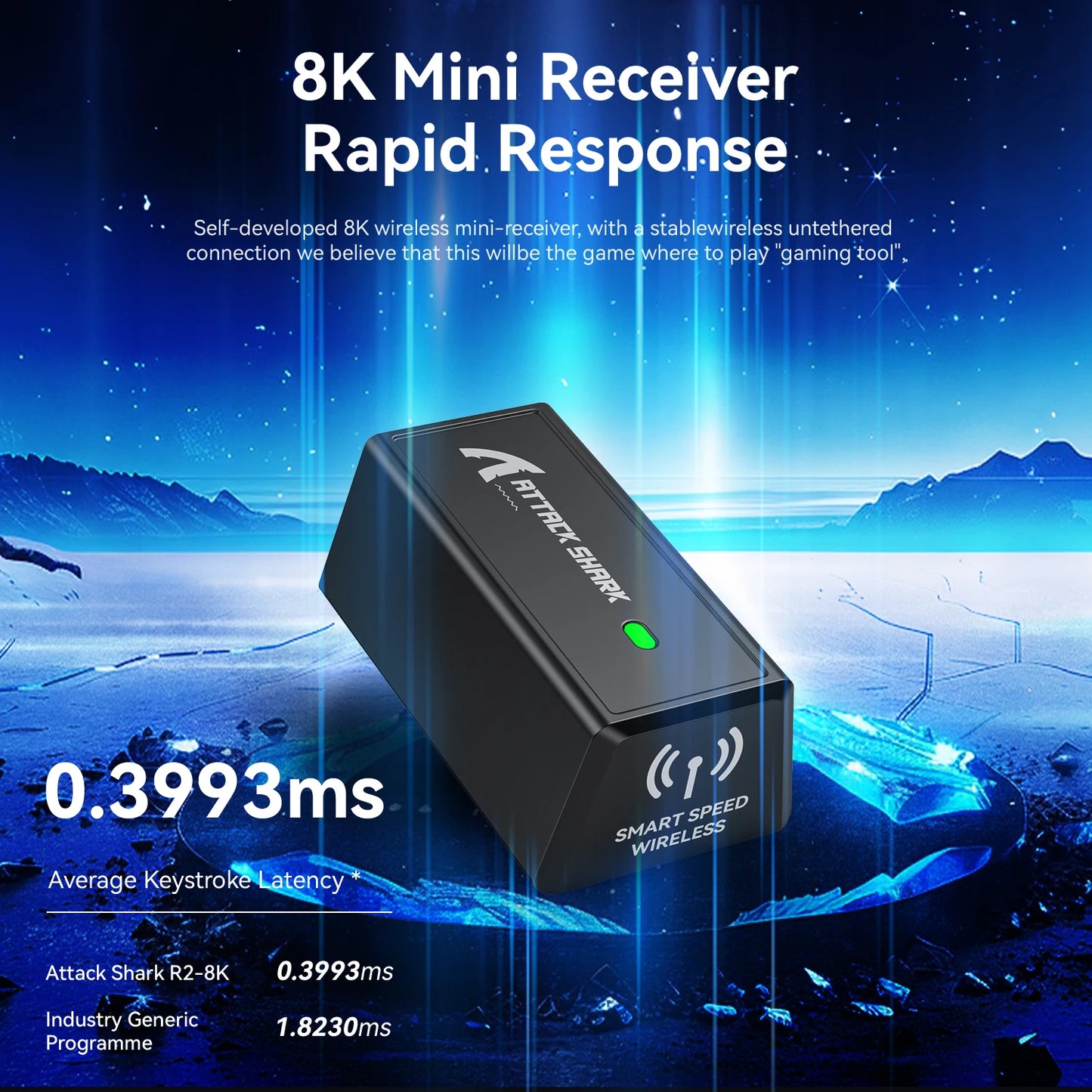 Attack Shark R2 vezeték nélküli gamer egér PAW3950 8K, könnyű magnéziumötvözet gamer egér, Bluetooth tri-mode kapcsolattal játékhoz/irodai használatra