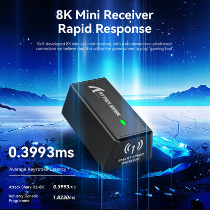 Attack Shark R2 vezeték nélküli gamer egér PAW3950 8K, könnyű magnéziumötvözet gamer egér, Bluetooth tri-mode kapcsolattal játékhoz/irodai használatra