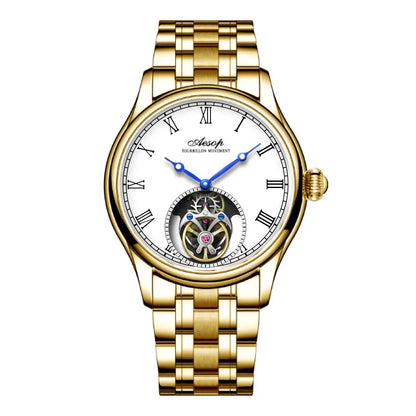 AESOP Mens Mechanical Wristwatches Flying Tourbillon Movement Skeleton Watch for Men Man Luxury Clocks Real Tourbillon Watch
