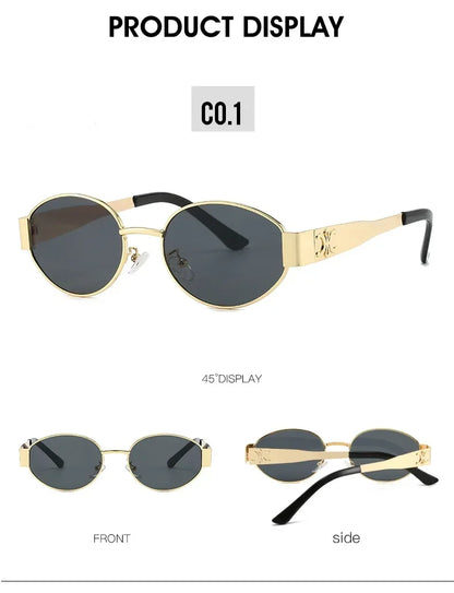 Unisex Luxury Metal Sunglasses Designer Fashion Oval Eyewear Shades UV400 Stylish Sun Glasses for Men And Women