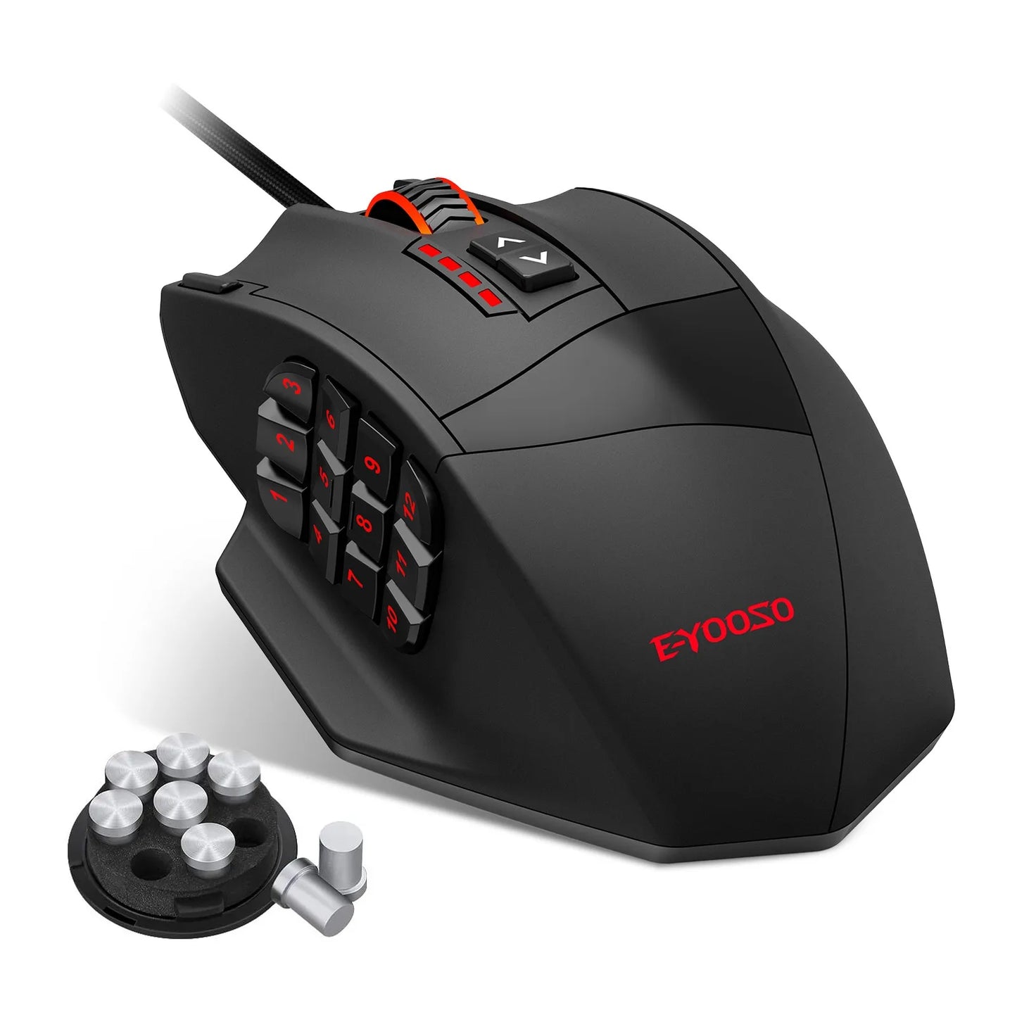 E-YOOSO X-39 programmerbar gamingmus, trådbunden RGB-mus med 18 knappar, 8 avtagbara vikter, 5 DPI, ergonomiskt grepp för dator