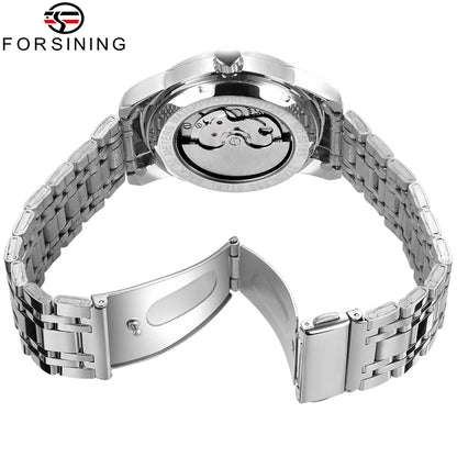 Orologio meccanico automatico da uomo Forsining – Stile lussuoso, business e alla moda, bracciale in metallo, tourbillon, lancette luminescenti, impreziosito da diamanti sintetici
