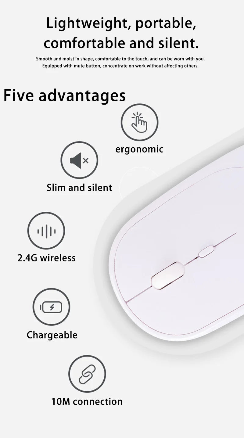 Bezdrôtová myš Lenovo USB, nabíjateľná, ergonomická, s nastaviteľným DPI, tichá kancelárska optická myš 2.4G Bluetooth na hry a kanceláriu