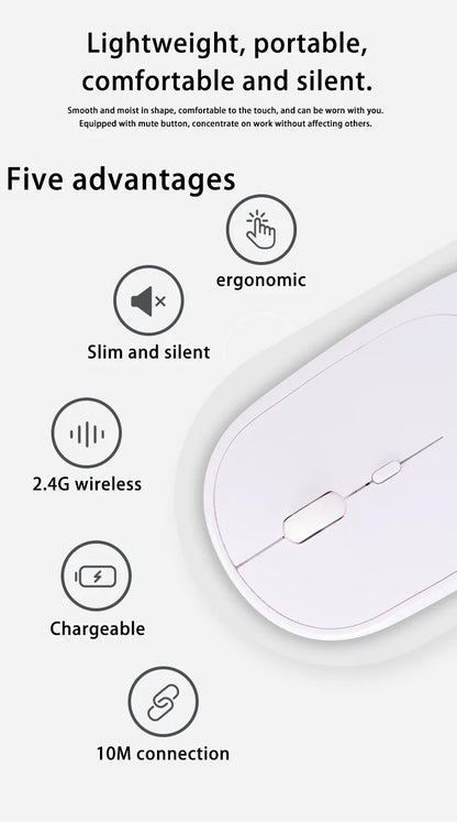 Bezdrôtová myš Lenovo USB, nabíjateľná, ergonomická, s nastaviteľným DPI, tichá kancelárska optická myš 2.4G Bluetooth na hry a kanceláriu