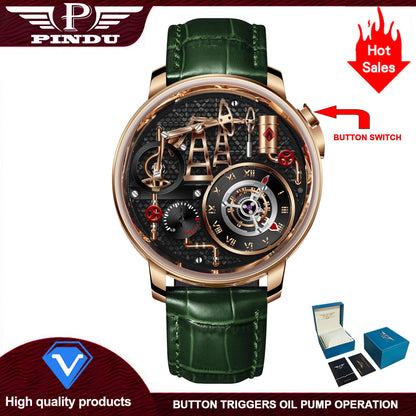 PINDU Design New Button Oil Pump Quartz Watch for Men Swiss Quartz 762 Movement Sapphire Waterproof Stainless Steel Men's Watch