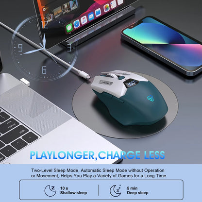Dvourežimová bezdrátová Bluetooth myš se smart displejem, tichým nabíjením, pro kancelář, gaming, tablet, přenosná univerzální myš