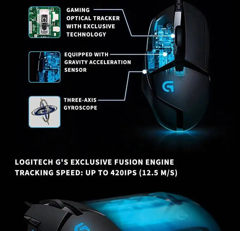 „Logitech G402“ žaidimų pelė su „Fusion Engine“ technologija, 4 DPI nustatymais, 32 bitų procesoriumi ir neslystančia danga profesionaliam konkurenciniam žaidimui