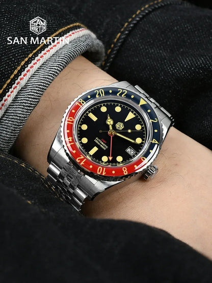 San Martin NH34 40mm GMT Luxury Sports Style Full Luminous Bidirectional Sapphire Bezel Automatic Mechanical Watch 20 Bar SN0005