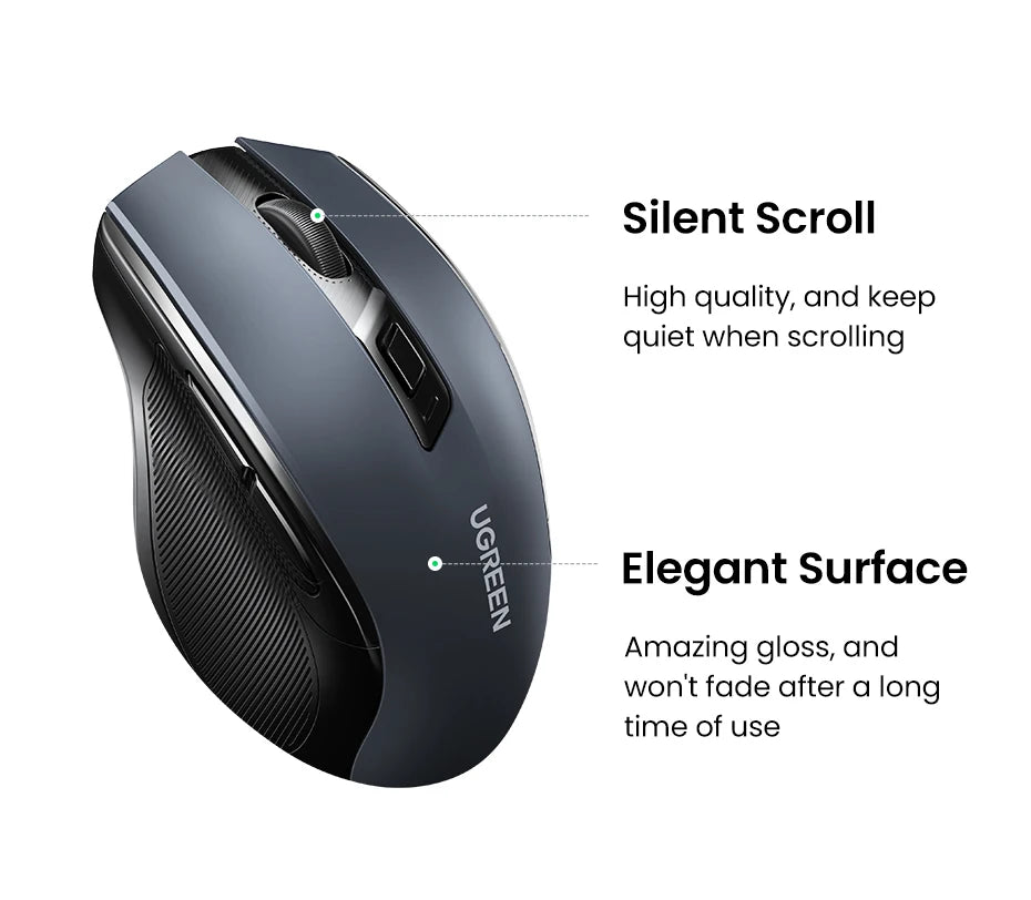 Bezdrátová myš UGREEN Bluetooth 5.0, ergonomická myš 4000 DPI se 6 tichými tlačítky pro MacBook, tablet, notebook, počítač PC, 2.4G myš