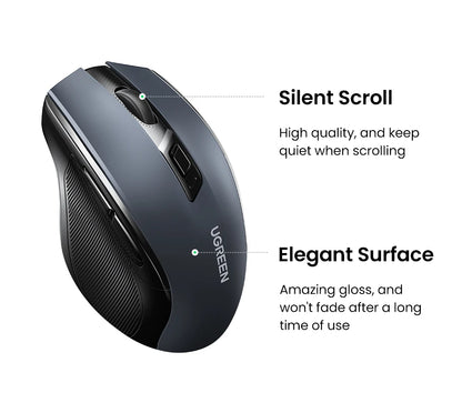 Bezdrátová myš UGREEN Bluetooth 5.0, ergonomická myš 4000 DPI se 6 tichými tlačítky pro MacBook, tablet, notebook, počítač PC, 2.4G myš