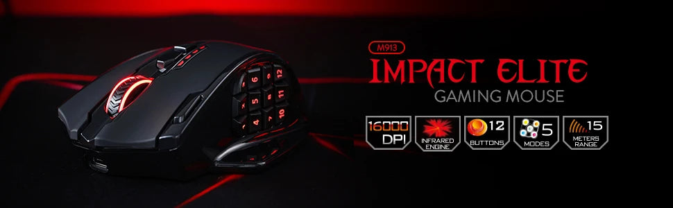 Redragon M913 gamer egér, 16000 DPI, vezetékes / 2.4Ghz vezeték nélküli, RGB optikai, 16 programozható gomb, fekete/fehér