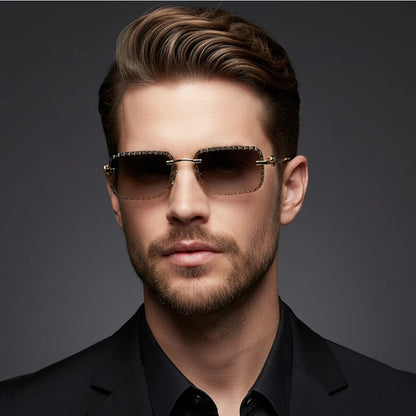 New Fashion Brand Luxury Designer 2026 Sunglasses Women Men Leopard Diamond Cut Rimless Shades Glasses Elegant Trendy Sunglasses
