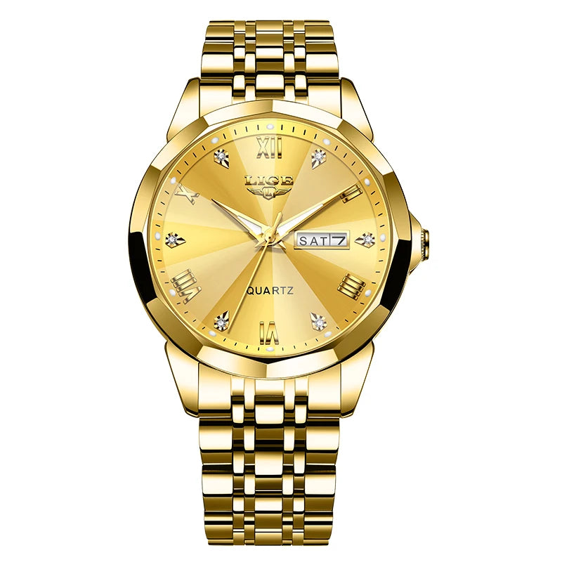 Relógio de pulso de quartzo para mulher LIGE – Elegante e luxuoso, com indicação da data e do dia da semana – Relógio simples e à prova de água, ideal como presente para mulher