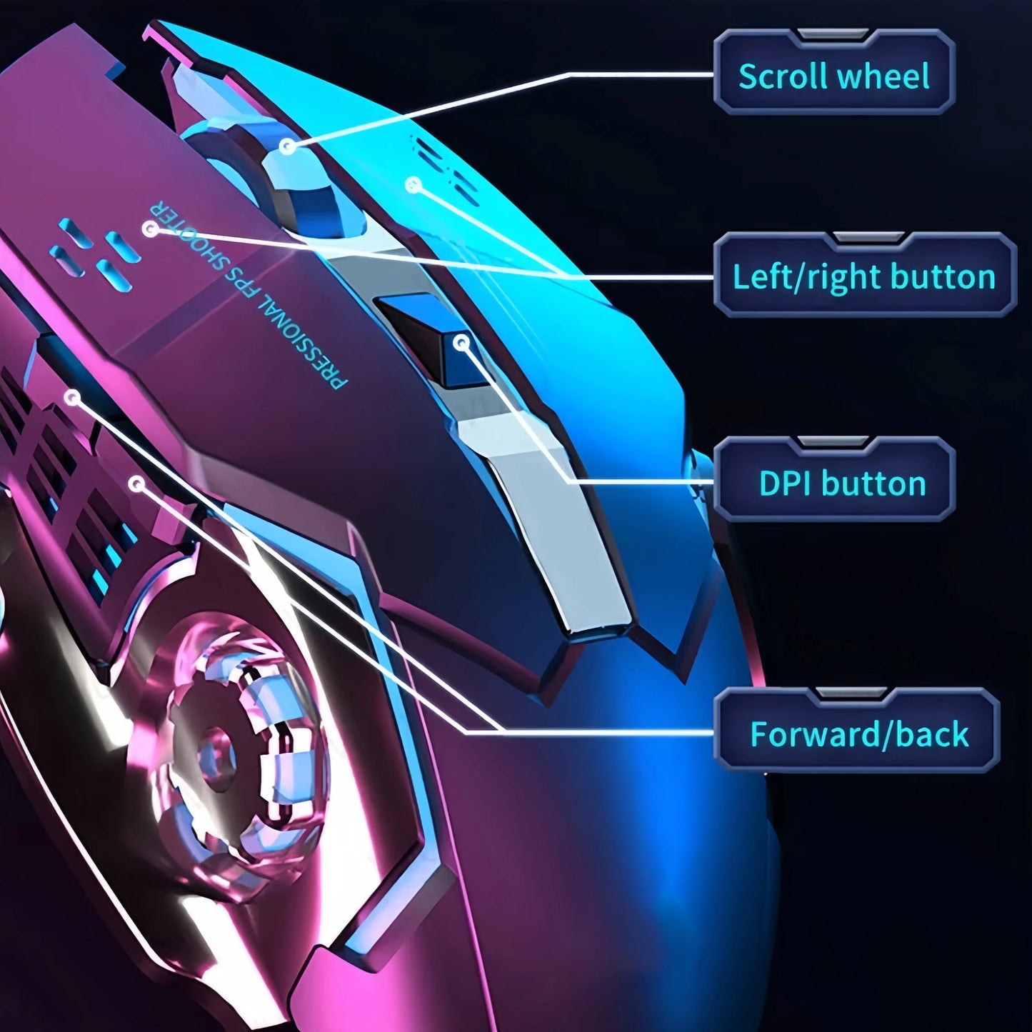 Bezprzewodowa mysz gamingowa z akumulatorem – cicha Bluetooth/USB, podświetlenie RGB, e-sportowa do PC