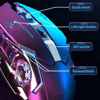 Bezprzewodowa mysz gamingowa z akumulatorem – cicha Bluetooth/USB, podświetlenie RGB, e-sportowa do PC