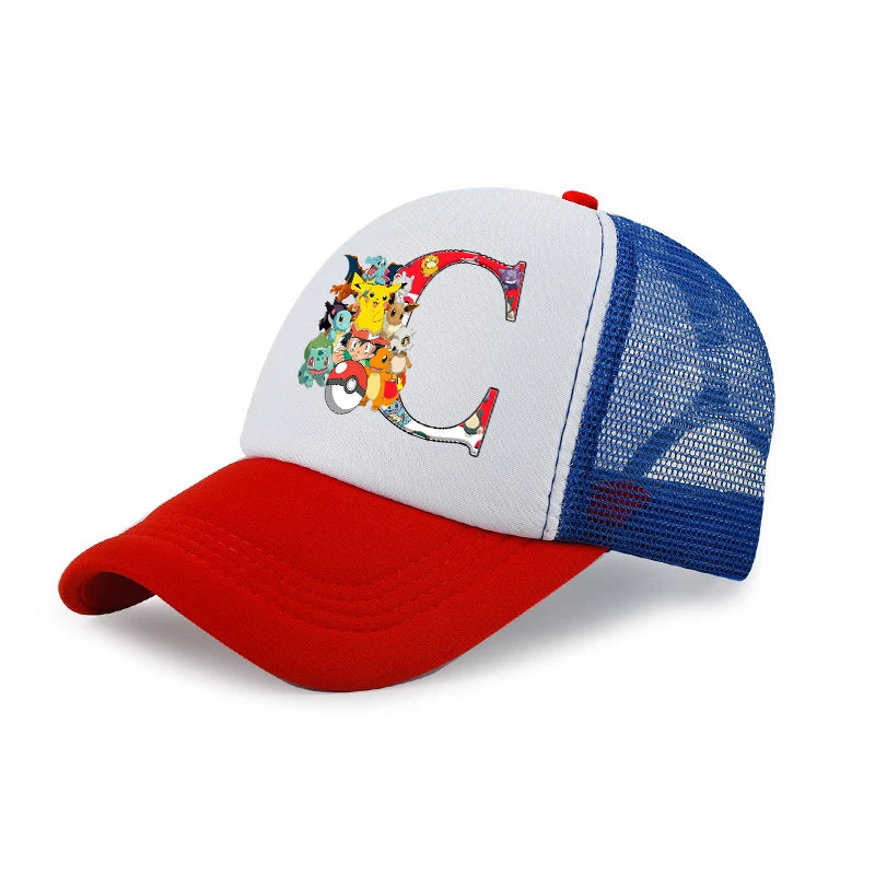 Cartoon Pokemons Kids Baseball Cap Pikachus Letter A-Z Boy Girl Sun-proof Sunhat Children Peak Cap Summer Trucker Dad Hat