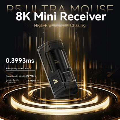 ATTACK SHARK R5 Ultra Carbon Fiber trådløs 8K gamingmus 39g SUPERLIGHT, PixArt PAW3950MAX gamingsensor, 8000Hz trådløs polling