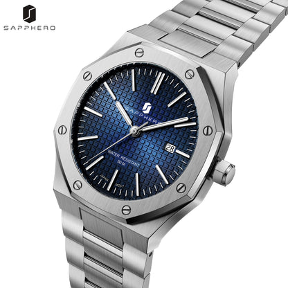 SAPPHERO Men’s Analog Watch Stainless Steel Japan Quartz Movement Date Display 50m Waterproof Classic Business Casual Wristwatch