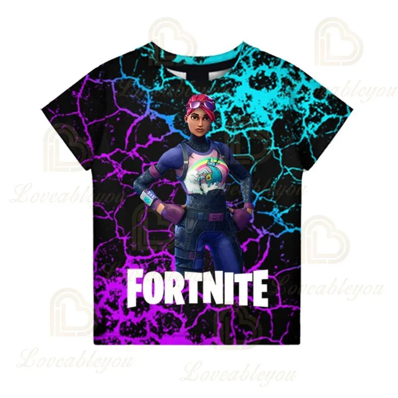 T-shirt Fortnite para Meninos, Tops Infantis de Verão, Roupa de Criança com Gráficos 3D Divertidos do Jogo Battle Royale, T-shirt para Crianças Pequenas e Meninas