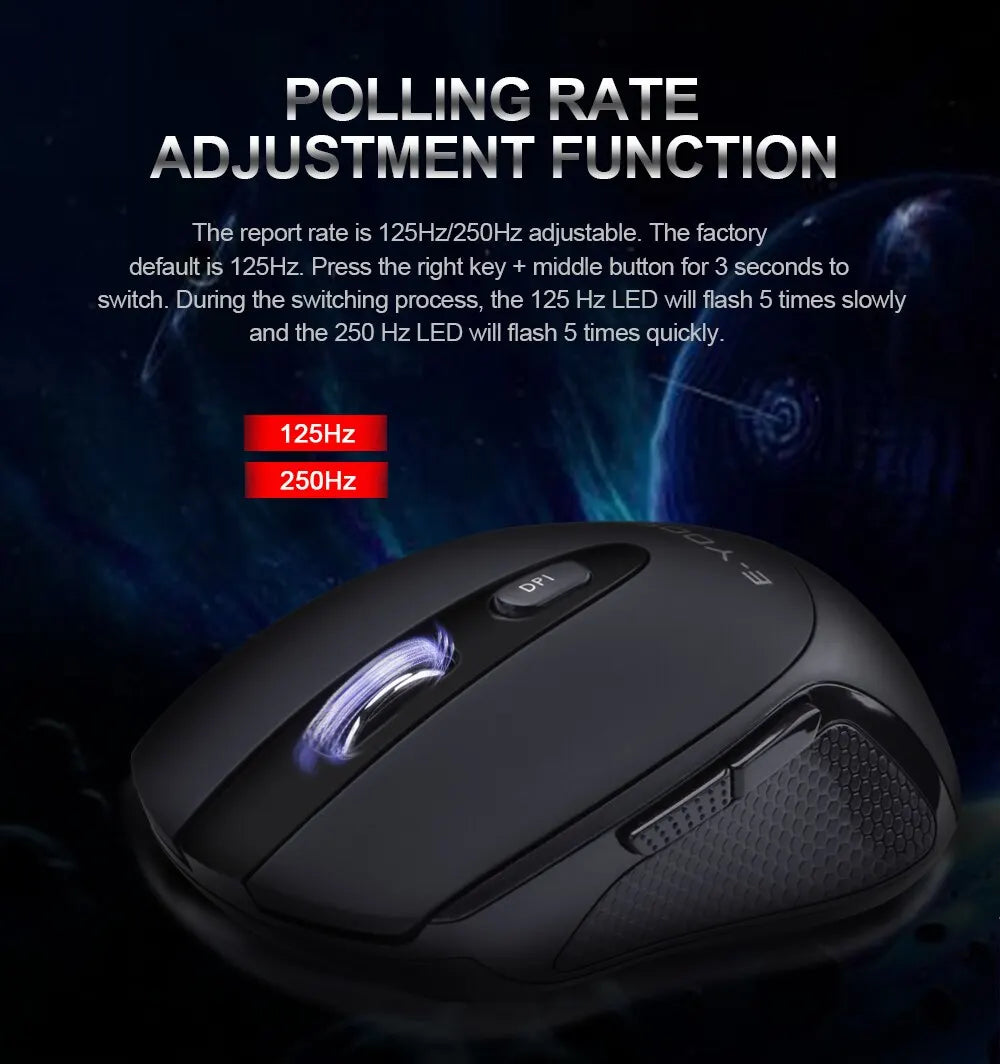 E-YOOSO E-1020 USB 2.4G trådlös gamingmus, tyst ljudlös kontorsmus, 2400 DPI optisk spelmus, ergonomisk för laptop, PC och dator
