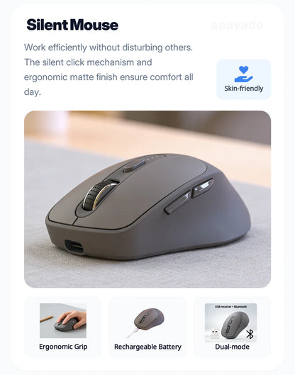 Bezdrôtová myš FREEWOLF X7 Bluetooth 2.4G, dvojrežimová, tichá, nabíjateľná, 4000DPI, indikátor batérie, ergonomická, pre PC, Mac a notebooky