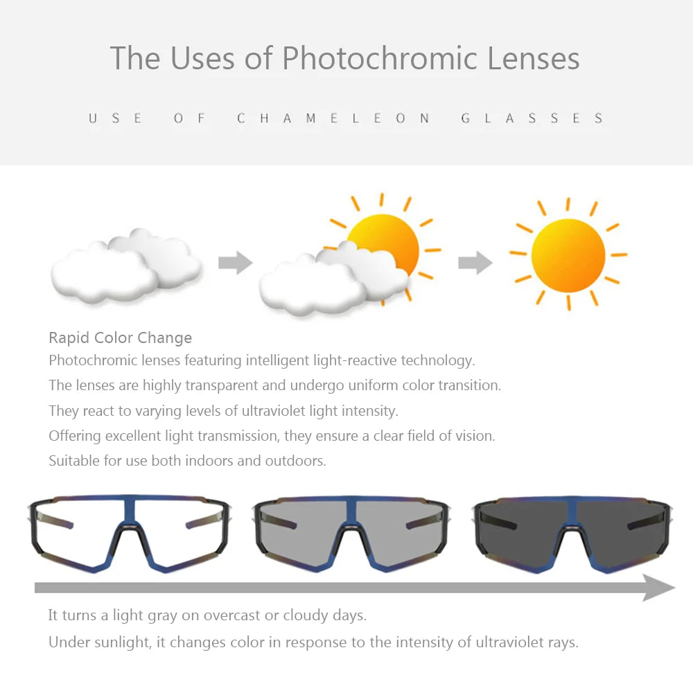 Photochromic Bicycle Glasses Road Mountain Speed Bike Glasses Men Women Outdoor Sports Cycling Sunglasses Bike Eyewear With box