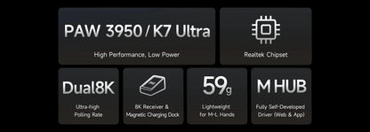 MCHOSE K7 Ultra langaton pelihiiri PAW3950 Dual 8K Polling Rate kevyt magneettinen langaton lataustelakka e-urheiluun ja toimistoon