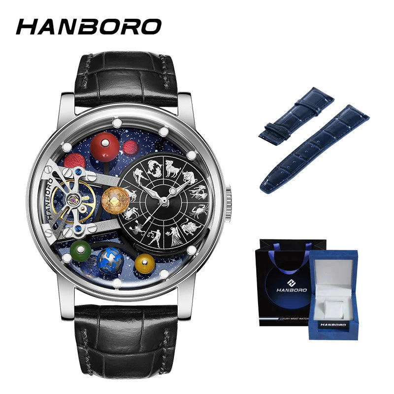 HANBORO Celestial Series 12 Constellation Men's Fully Automatic Mechanical Watch with Starry Sky Night Light Trend Watch