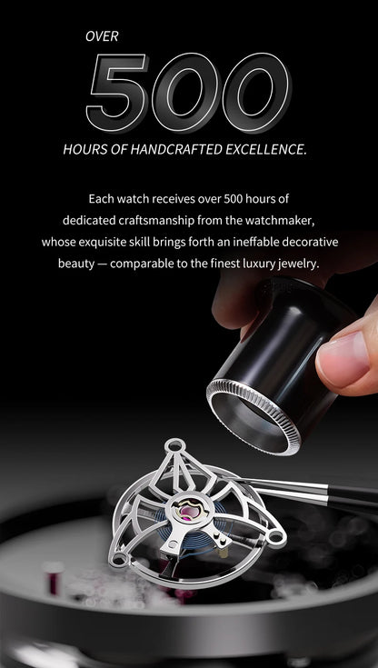 BONEST GATTI Automatic Movement Tourbillon Mechanical Wristwatch Crystal Case Luminous Watch Fluororubber Strap Watches for Men