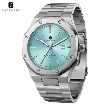 SAPPHERO Men’s Analog Watch Stainless Steel Japan Quartz Movement Date Display 50m Waterproof Classic Business Casual Wristwatch