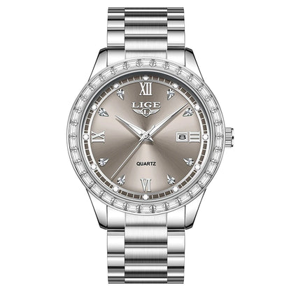 LIGE elegant women's watch Fashion waterproof clock luminous stainless steel business quartz watch for Women reloj de mujer+BOX