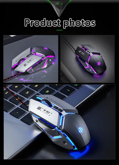 Inphic W2 2. generace USB kabelová herní myš, tiché kliknutí, kovový styl, 6 tlačítek s programováním maker, 8800DPI