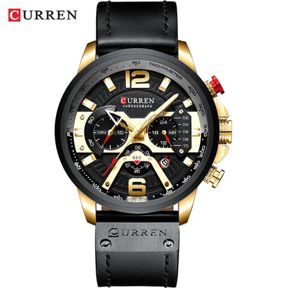 Relógio para homem CURREN 8329 – Estilo desportivo descontraído, design militar, bracelete em pele, cronógrafo na moda, relógio de luxo de grande marca