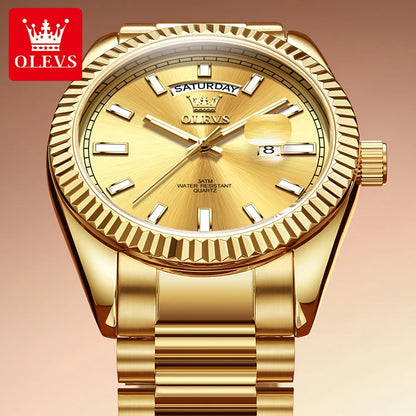 OLEVS 5650 Quartz Men's Watches Unique Week Calendar Display Luxury Brand Original Watches for Men Luminous Waterproof Man Watch