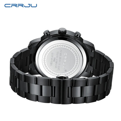 Relógio para homem CRRJU – Cronógrafo em aço inoxidável, estanque, com indicador de data, movimento analógico de quartzo, estilo elegante e profissional