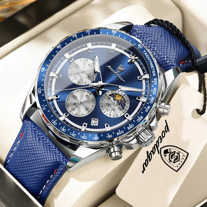 Relógio de luxo para homem POEDAGAR, elegante e estanque, cronógrafo de quartzo com data, estilo clássico e luminoso.