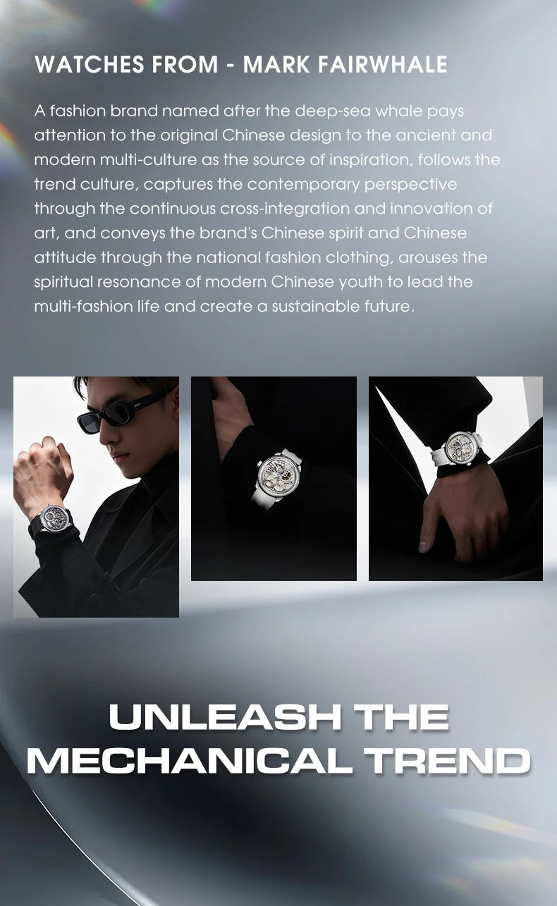 MARK FAIRWHALE Men’s Luxury Automatic Mechanical Watch  46mm Stainless Steel Business Wristwatch