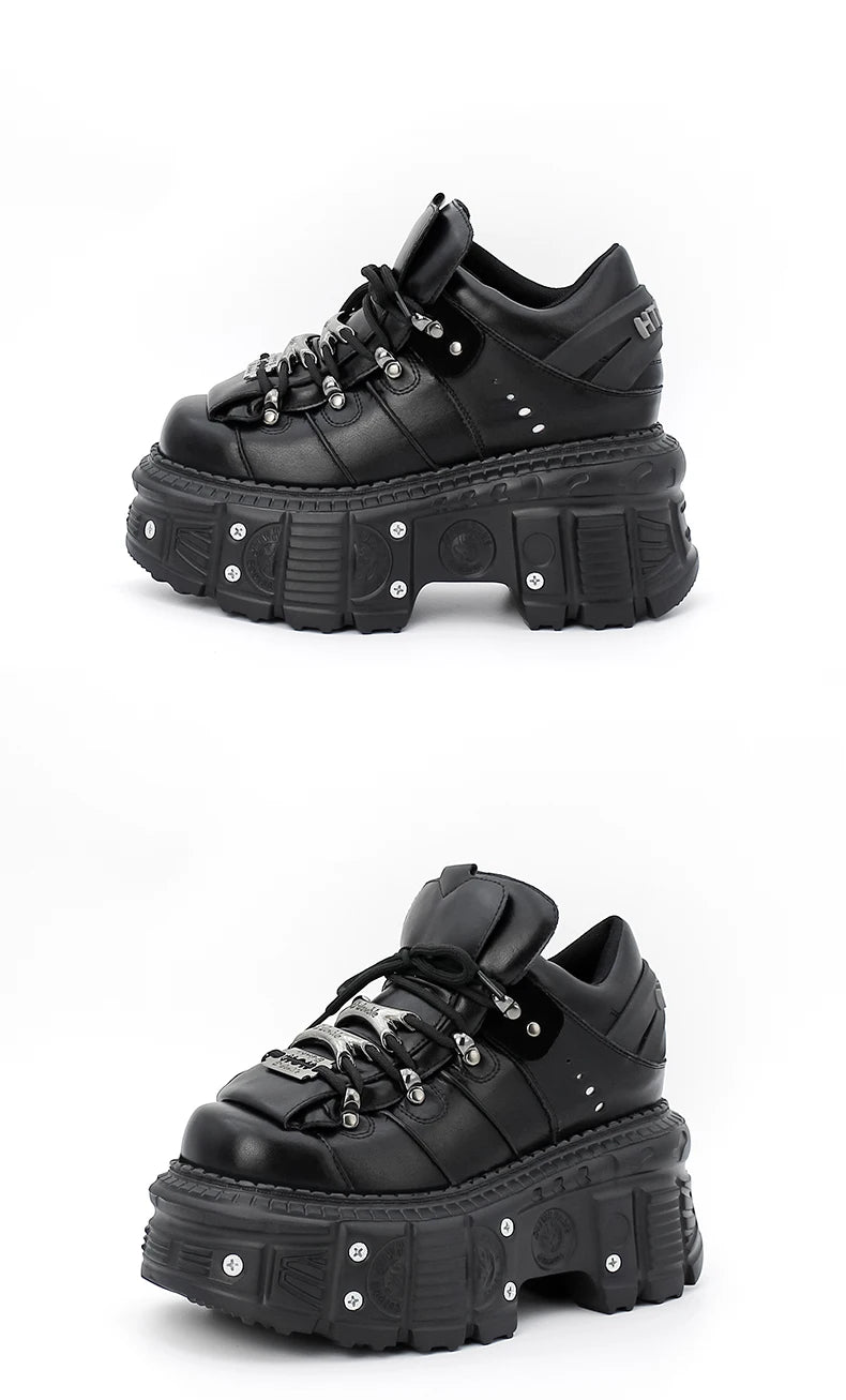 2026 New Punk Style Women Shoes Lace-up Heel Height 6CM Platform Shoes Woman Gothic Ankle Rock Boots Metal Decor Woman Sneakers
