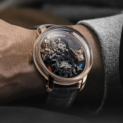 PINDU Watch Men New Space Series Unique Design Three-dimensional Dial Arabic Numerals Luminous Sapphire Mechanical Watch W2101B