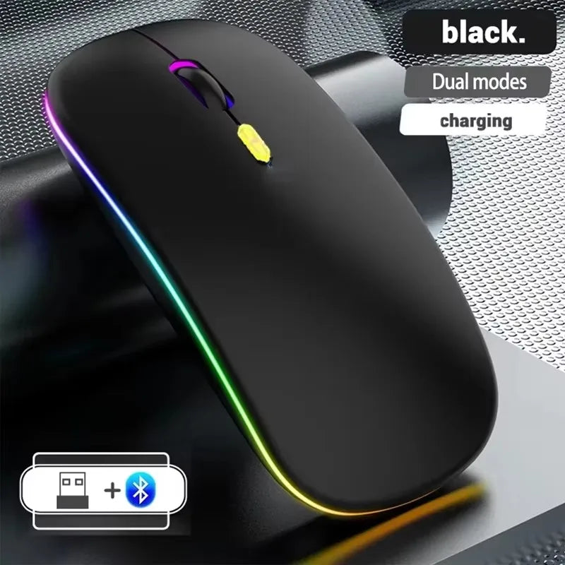 Trådløs genopladelig mus med dobbelt tilstand, Bluetooth-kompatibel 2.4G USB-computermus til laptop, iPad, tablet og notebook – gamingmus