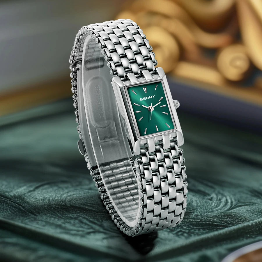 BERNY Square Watch for Women Quartz Ladies Wristwatches Stainless Steel Women Small Dial Watch Luxury Casual Fashion Watches