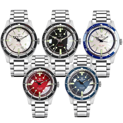 Pilot Watch 200M Water Resistant Mechanical Wristwatch NH35A PT5000 Miyota 8215 Domed Sapphire Glass 120 clicks Bezel Steel Band