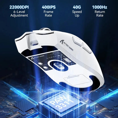 ATTACK SHARK X11SE ултралека безжична гейминг мишка, живот 20 милиона клика, PAW3311 Gaming, 22KDPI, 400IPS, 40G, 1KHz, 65 часа, 30mAH