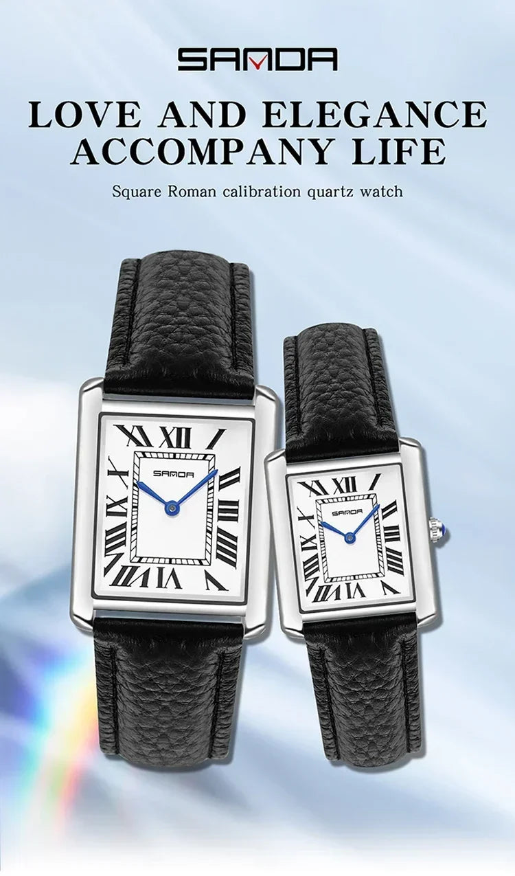 SANDA 9031/1108 Sport Casual Women Men Quartz Watches Reloj Luxury Couple Watch Resistant Leather Strap Square Dial Waterproof