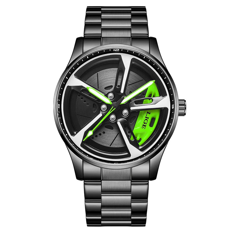 Montre pour homme de luxe LIGE – Modèle à cadran rotatif, étanche, en acier inoxydable, avec affichage lumineux – Idée cadeau pour homme (Halloween)