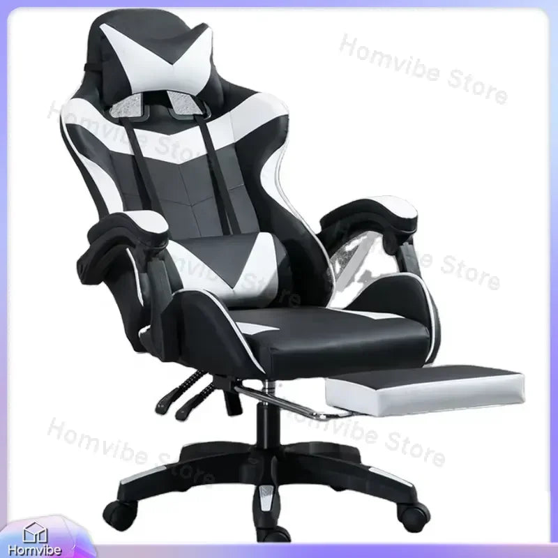 Chaise de jeu ergonomique avec support lombaire, en cuir PU, style course, chaise de bureau réglable en hauteur, dossier inclinable pour