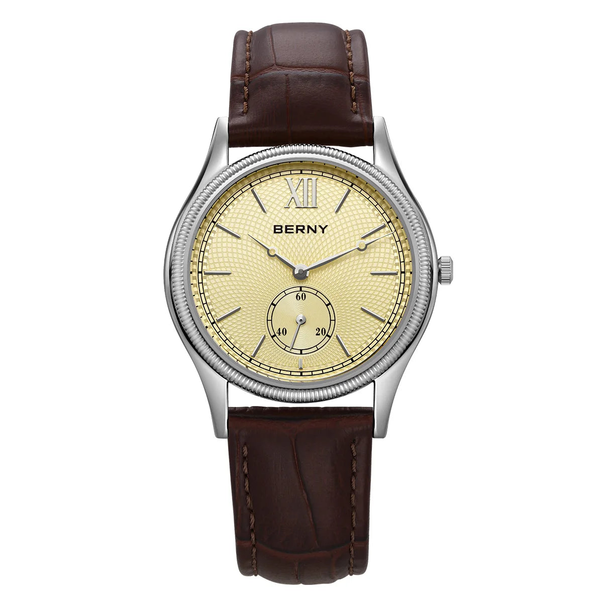 BERNY Men's Watches Slim Luxury Classic Stylish Dress Quartz Watch Fashion Elegance Leather Band Wristwatch