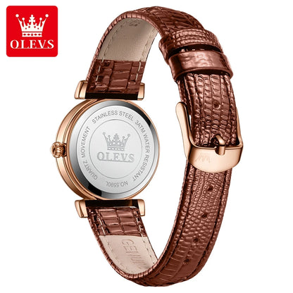 OLEVS 2025 New Fashion Womens Watches Top Brand Luxury Leather Strap Waterproof Calendar Diamond  Quartz Watch Relogio Feminino