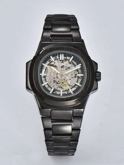 LONGLUX HOT SALE automatic mechanical men watch wholesale no logo waterproof skeleton business  stainless steel gift watch